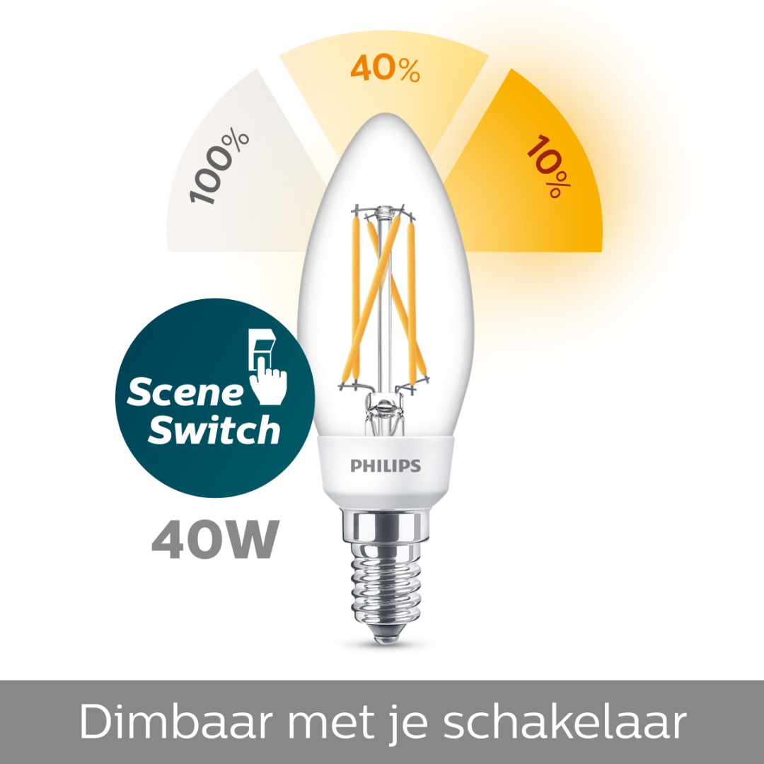 1x Philips LED Kaars SceneSwitch (5W-4W-2W E14, helder) - lampen -