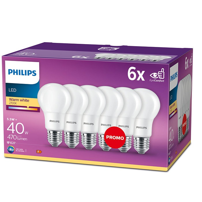 Controle band Lui Philips LED Lamp mat (5,5W (40W), E27, warm wit, 6 stuks) - Ledlampen -  Lamp123.nl