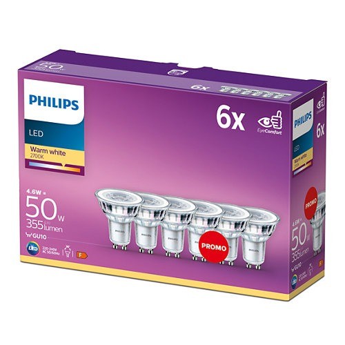 Meer dan wat dan ook Boekwinkel focus Philips LED Spot (4,6W (50W), GU10, 6 stuks) - Ledlampen - Lamp123.nl