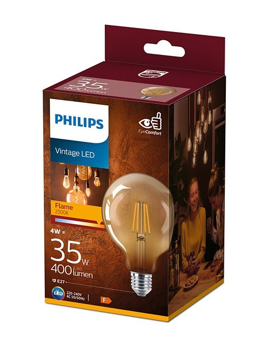Monetair Inspectie Eerder 1x Philips LED Lamp Globe Flame G93 (4W (35W), E27, goud) - Ledlampen -  Lamp123.nl