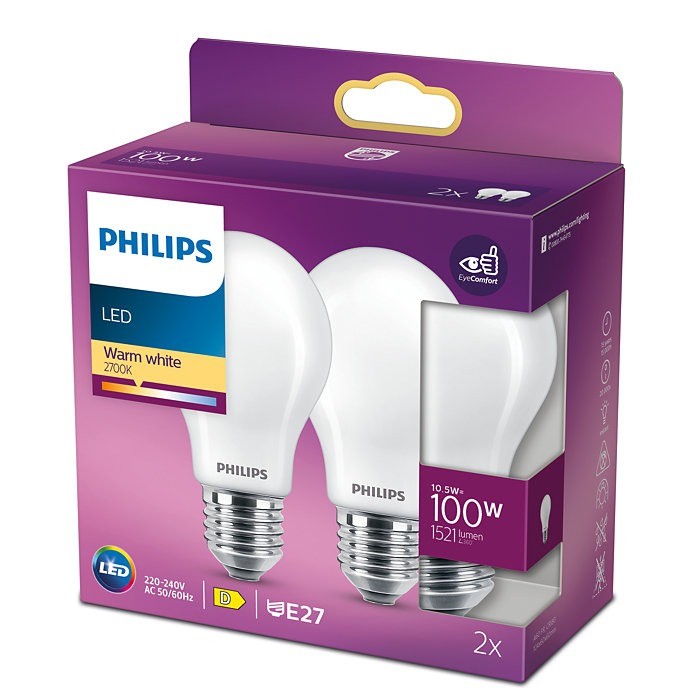 hoesten Naar de waarheid Heel Philips LED Lamp mat (10,5W (100W), E27, warm wit, 2 stuks) - Ledlampen -  Lamp123.nl