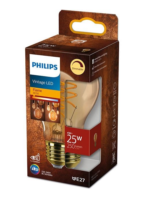 slagader ik lees een boek Incarijk 1x Philips LED Lamp Standaard Dimbaar Flame (4W (25W), E27, goud) -  Ledlampen - Lamp123.nl