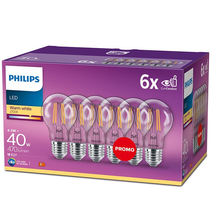 Worden Verder Aanpassen Philips LED Lamp (4,3W (40W), E27, Helder, 6 stuks) - Ledlampen - Lamp123.nl