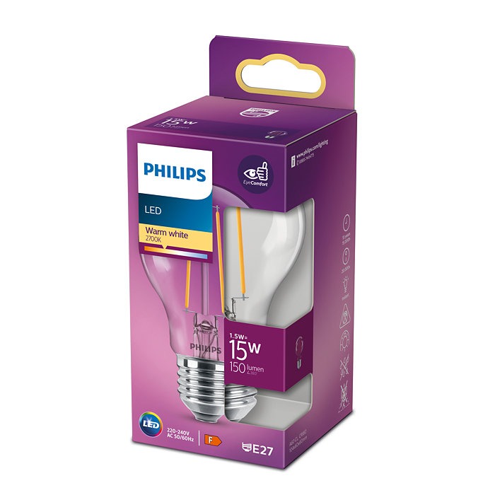 straf bezoeker industrie 1x Philips LED Filament Lamp (1,5W (15W), E27, warm wit) - Ledlampen -  Lamp123.nl