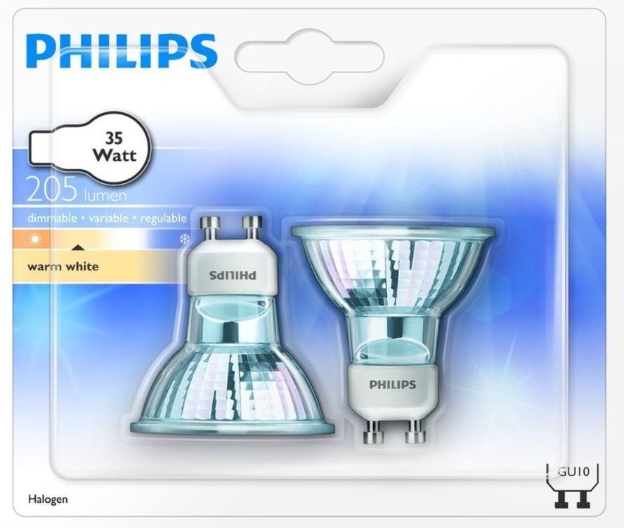 kapok Wiens onderwijzen 2x Philips Halogeen spot (35W, GU10, warm wit, Blister) - Halogeenlampen -  Lamp123.nl